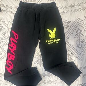PLAYBOY by Pacsun Black Sweatpants with Pink and Yellow Graphics